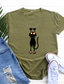 baratos T-Shirts de mulher-Mulheres Camiseta Designer Impressão A Quente Gato Detalhes Animal Manga Curta Decote Redondo Diário Imprimir Roupas Designer Básico Verde Branco Preto