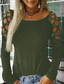 お買い得  レディースＴシャツ-女性用 デイリーウェア ブラウス Tシャツ シャツ ソリッド 長袖 切り抜き ラウンドネック ラインストーン ベーシック ホロー トップの グリーン ブラック ブルー S