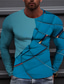 abordables Camisetas 3D de hombre-Hombre Camiseta Design 1950s Manga Larga Geométrico Estampados Print Cuello Barco Diario Festivos Estampado ropa Design 1950s Casual Azul Piscina