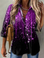 cheap Women&#039;s Blouses &amp; Shirts-Women&#039;s Blouse Shirt Striped Sparkly Glittery Button Print Shirt Collar Streetwear Tops Blue Purple Green / 3D Print