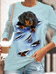 voordelige Dames T-shirts-Dames T-shirt Ontwerper 3D-afdrukken Hond Grafisch 3D Ontwerp Lange mouw Ronde hals Casual Afdrukken Kleding Kleding Ontwerper Basic Wit blauw Blozend Roze