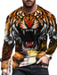 billige 3D-herreskjorter-Herre T-shirt Designer 1950&#039;erne Afslappet Langærmet Orange Grafiske tryk Tiger Trykt mønster Rund hals Daglig Ferie Trykt mønster Tøj Tøj Designer 1950&#039;erne Afslappet