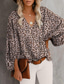 cheap Women&#039;s Blouses &amp; Shirts-Women&#039;s Casual Daily Going out Blouse Graphic Leopard Flower Long Sleeve Patchwork Print V Neck Elegant Streetwear Tops Lantern Sleeve Green White Black S