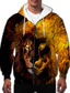cheap Graphic Hoodies-Men&#039;s Full Zip Hoodie Jacket Zipper Print Designer Casual Big and Tall Graphic Graphic Prints Lion Print Hooded Daily Sports Long Sleeve Clothing Clothes Regular Fit Gold