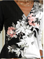 abordables T-shirts Femme-Femme T shirt Tee Design Manches Longues Floral 3D effet Col V Décontractée du quotidien Patchwork Imprimer Vêtements Design basique Noir