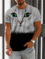 tanie T-shirty 3D męskie-Męskie Podkoszulek Designerskie Lato Krótki rękaw Kot Graficzny Nadruk Półgolf Codzienny Święto Nadruk Odzież Odzież Designerskie Codzienny Duży i wysoki Szary