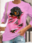 economico T-Shirt da donna-Per donna maglietta Originale Stampa 3D Con cagnolino Pop art 3D Design Manica lunga Rotonda Informale Stampa Abbigliamento Abbigliamento Originale Essenziale Bianco Blu Rosa