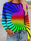 cheap Women&#039;s T-shirts-Women&#039;s T shirt Tee Designer 3D Print Rainbow Striped 3D Design Long Sleeve Round Neck Holiday Print Clothing Clothes Designer Basic Blue Red