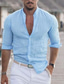 Χαμηλού Κόστους ανδρικά λινά πουκάμισα-ανδρικό πουκάμισο μονόχρωμο γιακά street καθημερινά casual μακρυμάνικα μπλουζάκια βαμβακερά ελαφριά casual μόδα άνετα αναπνεύσιμα μπλε άσπρα μαύρα διακοπές στην παραλία καλοκαιρινά πουκάμισα