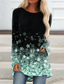 Χαμηλού Κόστους Γυναικεία T-Shirts-Γυναικεία Αργίες Σαββατοκύριακο Άνθινο Θέμα Ζωγραφιά Μπλουζάκι Φλοράλ Σπινθήρα Glittery Μακρυμάνικο Στάμπα Στρογγυλή Λαιμόκοψη Βασικό Άριστος Πράσινο του τριφυλλιού Θαλασσί Βυσσινί Τ / 3D εκτύπωση