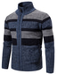 cheap Men&#039;s Cardigan Sweater-Men&#039;s Sweater Cardigan Knit Knitted Striped Stand Collar Stylish Casual Outdoor Sport Clothing Apparel Fall Winter Blue Camel M L XL / Long Sleeve / Long Sleeve