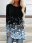 olcso Női pólók-Női Szabadság Hétvége Virágos téma Festmény Póló Virágos csillogó Csillogó Hosszú ujj Nyomtatott Kerek Alap Felsők Lóhere Medence Bíbor S / 3D nyomtatás