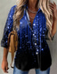 billige Bluser og trøjer til kvinder-Dame Bluse Skjorte Stribet sparkly Glitrende Knap Trykt mønster Krave Gade Toppe Blå Lilla Grøn / 3D-udskrivning