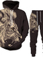 levne Pánské sety s mikinou-unisex dvoudílná tygří bestie 3d mikina kalhoty ležérní sportovní oblek 5 2xl