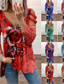 olcso Női pólók-Női Póló Csík Virág Elegáns és luxus V-alakú Normál Tavasz Világoskék Lóhere Szürke Királykék Rubin