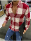 billige mænds fritidsskjorter-Herre Skjorte Ternet Krave Aftæpning Afslappet Daglig Knap ned Langærmet Toppe Afslappet Mode Åndbart Bekvem Blå Sort Rød