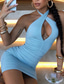 billiga Miniklänningar-Dam Sheath Dress Kort miniklänning Vit Brun Ljusblå Ärmlös Ren färg Öppen rygg Ihålig Vår Sommar Halterneck Stylish Sexig Modern 2022 S M L
