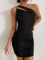 voordelige Oudjaarsjurken-Dames Zwarte jurk Mini-jurk Zwart Mouwloos Effen Kleur Blote rug Lente Zomer Eén-schouder Gepersonaliseerde heet Vintage Feest Slank 2022 S M L