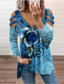 ieftine Tricouri Damă-Pentru femei Tricou Dungi Flori Elegant și luxos În V Regulat Primăvară Albastru Deschis Trifoi Gri Albastru regal Roșu-aprins