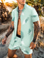 cheap Men&#039; Shirt Sets-Men&#039;s Summer Hawaiian Shirt Summer Shirt Shirt Set Aloha Shirt Leaves Turndown Dark Green Green Gray 3D Print Outdoor Casual Short Sleeve 3D Print Button-Down Clothing Apparel Fashion Hawaiian Casual
