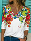 billige T-shirts til kvinde-Dame T-shirt Designer Langærmet Blomstret Grafisk 3D-udskrivning V-hals Afslappet Daglig Trykt mønster Tøj Tøj Designer Basale Elegant Hvid