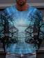 baratos T-shirts Homem com Estampado 3D-Homens Camiseta Camisetas Designer Moda Confortável Manga Longa Azul Gráfico Estampado Decote Redondo Casual Diário Imprimir Roupas Designer Moda Confortável