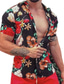 tanie Koszule hawajskie-Męskie Koszula Koszula hawajska Letnia koszula Kwiaty Wieczorne czarny / biały Czarny Czarny / Zielony Inne nadruki Codzienny Święto Krótki rękaw Nadruk Odzież Sport Moda Designerskie Codzienny