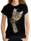זול טישרטים לנשים-בגדי ריקוד נשים חולצה קצרה מעצב הדפסת תלת מימד חתול גראפי 3D עיצוב שרוולים קצרים צווארון עגול קזו&#039;אל דפוס בגדים בגדים מעצב בסיסי לבן שחור