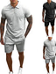 voordelige T-shirt sets voor heren-heren zomer sportoutfits korte mouwen turn-down zip shirts met joggingbroek shorts effen atletisch 2-delige set zwart