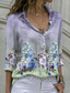 cheap Women&#039;s Blouses &amp; Shirts-Women&#039;s Floral Theme Blouse Shirt Floral Graphic Button Print Shirt Collar Casual Streetwear Tops Green Purple Pink / 3D Print