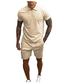 זול ערכת טי-שרט לגברים-חליפת אימונית לגברים 2 חלקים חולצת טי ומכנסיים קצרים קיץ עם שרוולים קצרים וחולצות חליפות טרנינג קז&#039;ואל חולצות ספורט (קטן, חאקי)
