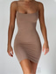 Χαμηλού Κόστους Μίνι Φορέματα-Γυναικεία Φόρεμα με λεπτή τιράντα Μίνι φόρεμα Μαύρο Ανθισμένο Ροζ Καφέ Αμάνικο Συμπαγές Χρώμα Κρύος ώμος Καλοκαίρι κρύος ώμος Βασικό καυτό Σέξι Λεπτό 2022 Τ M L XL XXL