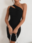 voordelige Oudjaarsjurken-Dames Zwarte jurk Mini-jurk Zwart Mouwloos Effen Kleur Blote rug Lente Zomer Eén-schouder Gepersonaliseerde heet Vintage Feest Slank 2022 S M L