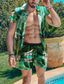 billige Herreskjortesæt-Herre Hawaii skjorte Sommer skjorte Skjorte sæt Aloha skjorte Blomstret Blade Aftæpning Blå Orange Grøn 3D-udskrivning udendørs Afslappet Kortærmet 3D-udskrivning Knap ned Tøj Mode Hawaiiansk