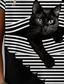 abordables Camisetas de mujer-Mujer Camiseta Design Impresión 3D A Rayas Gato Graphic 3D Diseño Manga Corta Escote Redondo Diario Estampado ropa Design Básico Vintage Negro