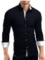 お買い得  ドレスシャツ-メンズシャツカラー長袖トップスストリートウェア黒と白のサファイアネイビー/カジュアルシャツ