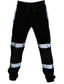 Χαμηλού Κόστους Αθλητικές Φόρμες-ανδρικό παντελόνι εργασίας cargo, νυχτερινό υψηλής ορατότητας αντανακλαστικό αδιάβροχο παντελόνι ασφαλείας casual παντελόνι με επένδυση ασημί ανακλαστική ρίγα cargo παντελόνι μαύρο