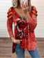 cheap Women&#039;s T-shirts-Women&#039;s V-Neck Zipper Hollow Long-Sleeved Flower Print Loose Top T-shirt Women Spring Summer Daily Valentine&#039;s Gift