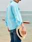 billige fritidsskjorter for menn-herreskjorte ensfarget turndown street casual button-down lange ermede topper casual mote pustende behagelig blå sommerskjorter strand