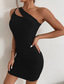 Χαμηλού Κόστους Πάρτι Φορέματα-Γυναικεία Μαύρο φόρεμα Μίνι φόρεμα Μαύρο Αμάνικο Συμπαγές Χρώμα Εξώπλατο Άνοιξη Καλοκαίρι Ένας Ώμος Εξατομικευόμενο καυτό Βίντατζ Πάρτι Λεπτό 2022 Τ M L