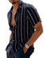 cheap Men&#039;s Casual Shirts-Men&#039;s Shirt Striped Turndown Black Navy Blue Light Grey Print Casual Daily Short Sleeve Print Clothing Apparel Sports Fashion Casual Comfortable
