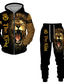 voordelige Hoodie-sets voor heren-persoonlijkheid dier cool leeuw 3d all over print trainingspakken mannen rits hoodie broek 2 stuks set sport suits 14182 6xl