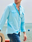 baratos camisas masculinas casuais-Camisa masculina de cor sólida turndown street casual botão para baixo manga comprida tops moda casual respirável confortável azul verão camisas de praia
