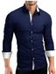 billiga Formella skjortor-herrskjortkrage långärmade toppar streetwear svartvita safir marinblå/casual skjortor