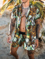 voordelige heren overhemd set-Voor heren Overhemdset Zomer overhemd Hawaiiaans overhemd Aloha-shirt Luipaard Grafische prints Strijkijzer Rood blauw Paars Groen 3D-afdrukken Buiten Casual Korte mouw 3D-afdrukken Button-omlaag