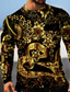 お買い得  メンズ3DＴシャツ-男性用 Tシャツ デザイナー ベーシック 1950年代風 長袖 ゴールド フラワー グラフィック プリント プラスサイズ クルーネック カジュアル 日常 ブロンズ プリント 服装 デザイナー ベーシック 1950年代風
