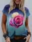 Χαμηλού Κόστους Γυναικεία T-Shirts-Γυναικεία Μπλουζάκι Υψηλής Ποιότητας 3D εκτύπωση Γραφική 3D Σχέδιο Τριαντάφυλλο Κοντομάνικο Στρογγυλή Λαιμόκοψη Causal Αργίες Στάμπα Ρούχα Ρούχα Υψηλής Ποιότητας Βασικό Θαλασσί
