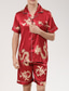 cheap Pajamas-Men&#039;s Pajamas Loungewear Sets Sleepwear 1 set Pure Color Animal Satin Fashion Home Bed Polyester Lapel Short Sleeve Shirt Shorts Basic Spring Summer Black Red