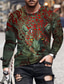 Χαμηλού Κόστους Ανδρικά 3D T-shirts-Ανδρικά Μπλουζάκι Υψηλής Ποιότητας Αθλητικός Ρουχισμός Καθημερινό Μακρυμάνικο Πράσινο του τριφυλλιού Μαύρο Θαλασσί Ρουμπίνι Λεοπάρ Ζώο Στάμπα Στρογγυλή Ψηλή Λαιμόκοψη Δρόμος Causal Στάμπα Ρούχα Ρούχα