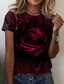 abordables Camisetas de mujer-Mujer Camiseta Design Impresión 3D 3D Diseño Rosa Manga Corta Escote Redondo Casual Festivos Estampado ropa Design Básico Día de San Valentín Verde Trébol Azul Piscina Morado